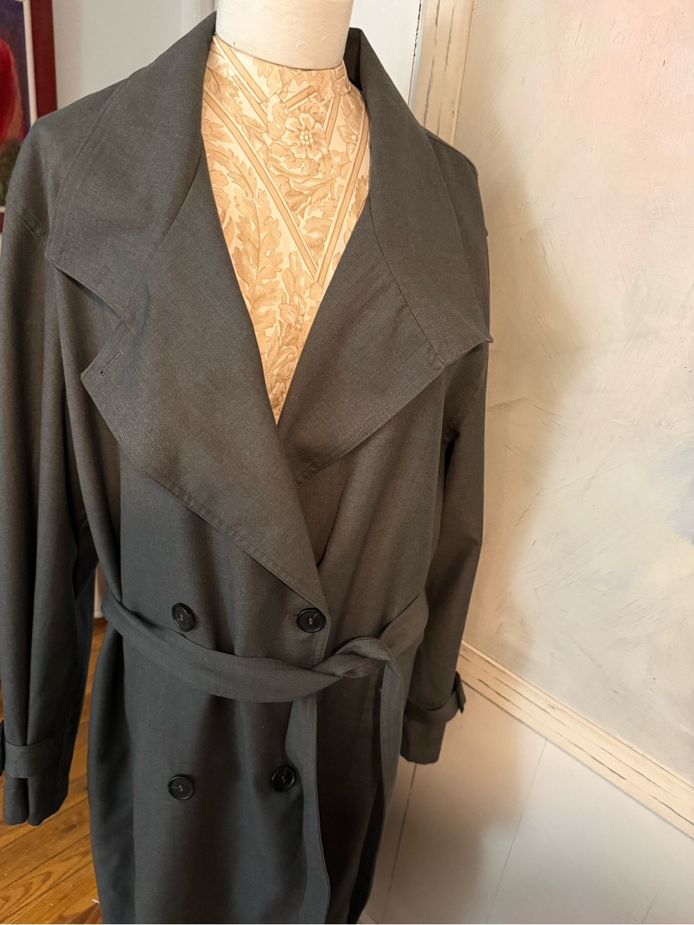 Free People XL Classic Double-Breasted Trench Coat - Charcoal